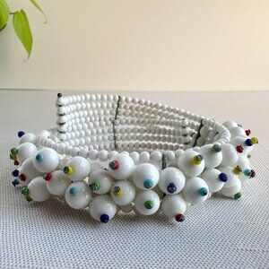 1950s White Glass Choker Multicolor Beads Vintage Necklace